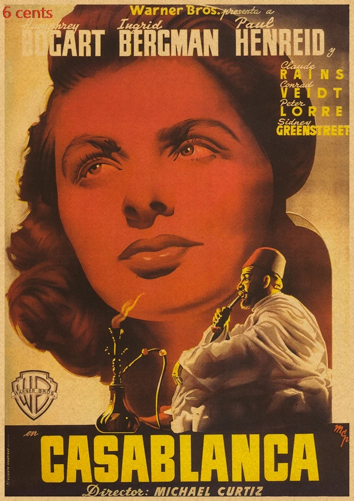 Casablanca Movie Poster, декоративная наклейка, плакат из крафт-бумаги, наклейка на стену, винтажная Наклейка на стену, настенный стикер по фильму