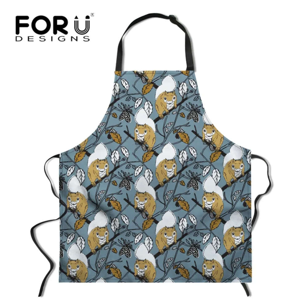 

FORUDESIGNS Floral Squirrel Print Cooking Apron for Women Long Female Ladies Kitchen Chef Aprons Funny Bib Baking Apron
