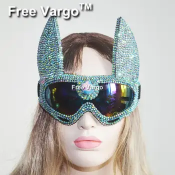 

Holographic Rhinestone Unicorn Burning Man Goggle Festival Mask Costume Headpiece Cyber Goggles Stage Dj EDM EDC Rave Costumes
