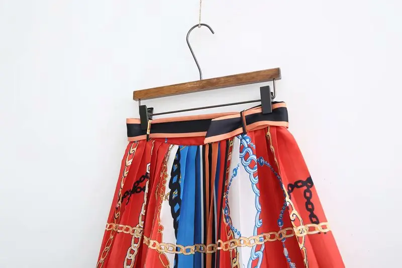 Женская модная плиссированная юбка faldas mujer с цепочкой и принтом в английском стиле, женские юбки в разноцветную полоску с регулируемым поясом QUN241