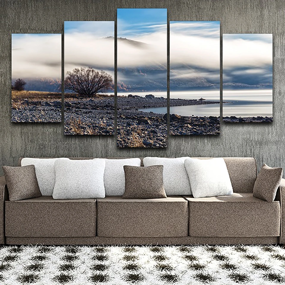 

Decor Frame Canvas Painting Poster For Living Room 5 Panel Lake Fog Mountain Scenery Wall Art Home Modern HD Printed Pictures