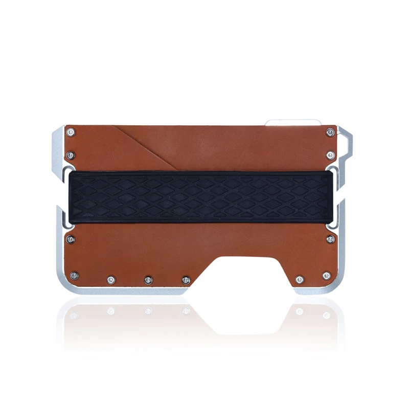 Weduoduo дизайн держатель для карт Алюминиевый металлический RFID блокирующий кредитный держатель для карт натуральная кожа минималистичный кошелек для карт для мужчин - Цвет: Brown