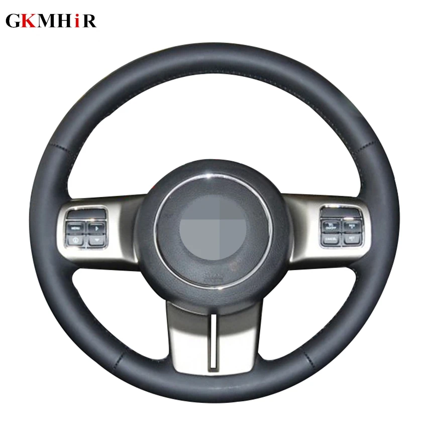 Black Artificial Leather Hand Sewing Car Steering Wheel Covers Wrap For