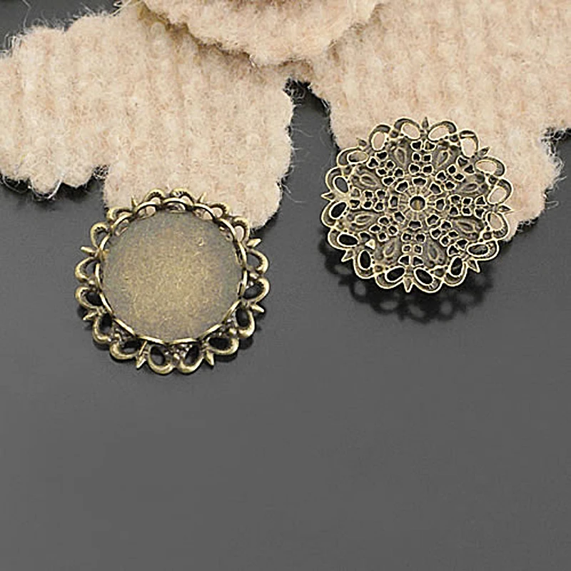 

(26039)10PCS Inside 18MM Antique Bronze Brass Double Layer Cabochon Beads Settings Trays Bezels Base Jewelry Accessories