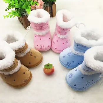 

Fleece Winter Bootie Warm Baby Shoes Boots Girl Boy Print Snow Booties Antiskid Kids Flat Crib Shoes