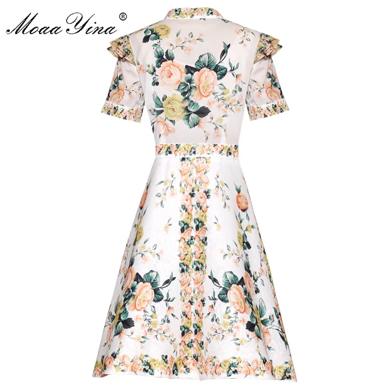 MoaaYina Fashion Designer Runway dress Spring Summer Women Dress Ruffles Short sleeve Floral-Print Elegant Ball Gown Dresses