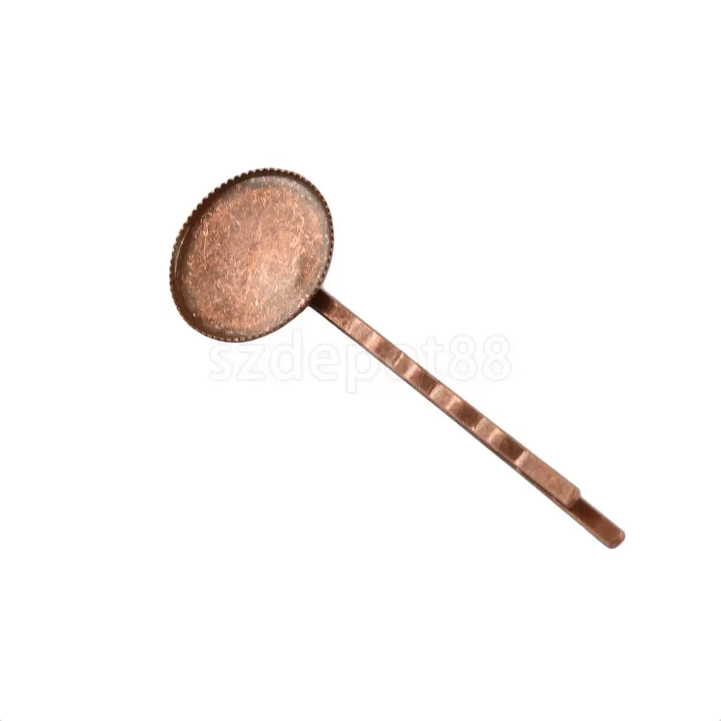 10 Pieces Vintage Brass Hair Slide with 18mm Pad Cabochon Bezel Setting Tray DIY Finding Craft 