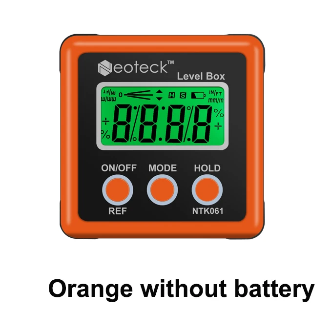 Neoteck Прецизионный Цифровой Инклинометр электрон-гониометры 4*90 градусов Магнитная база цифровой транспортир Угол Finder коническая коробка - Цвет: Orange without batte