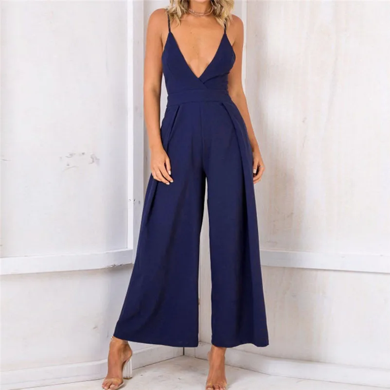 NEW Fashion summer jumpsuit woman 2018 Boho V Neck Backless Jumpsuit Clubwear Bodycon Playsuit Romper pantaloni siamesi J28#N (6)