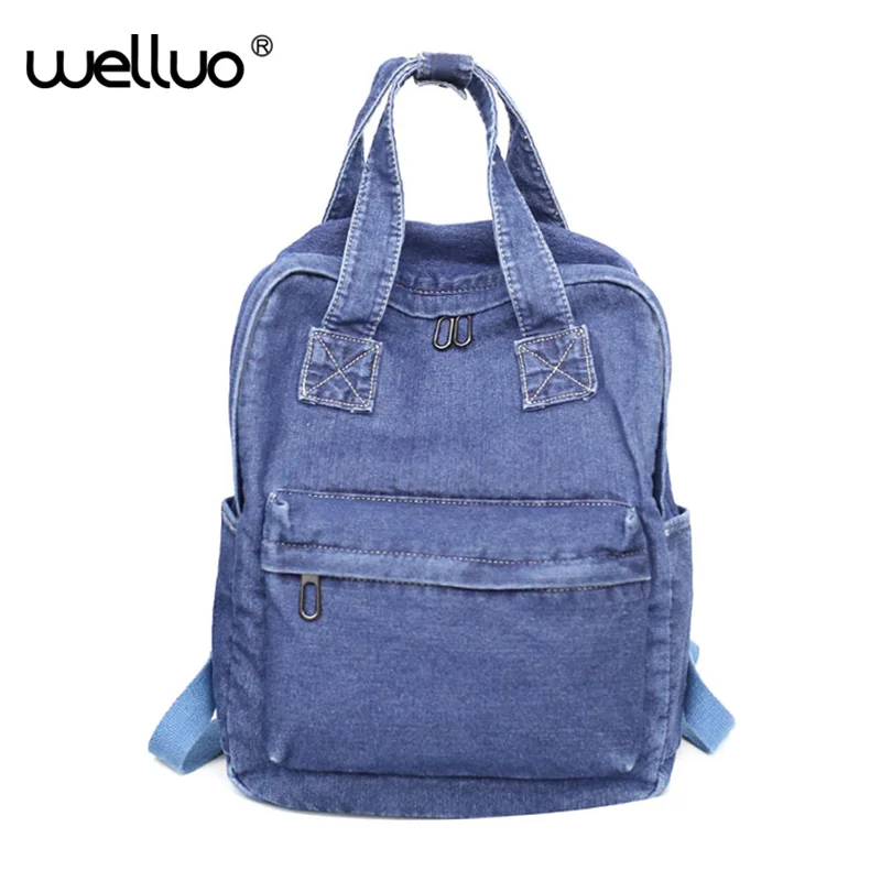 

Korean Denim Women Backpack Solid School Bags for Teenage Girls Large Capacity Book bag Fashion Laptop Backpack Female XA282WB