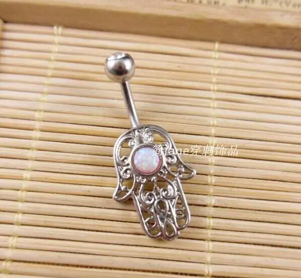 

2016 New Desgin opal Palm Belly Button Ring, Surgical Steel Vintage Style Bergamot Navel Piercing Ring Body Jewelry