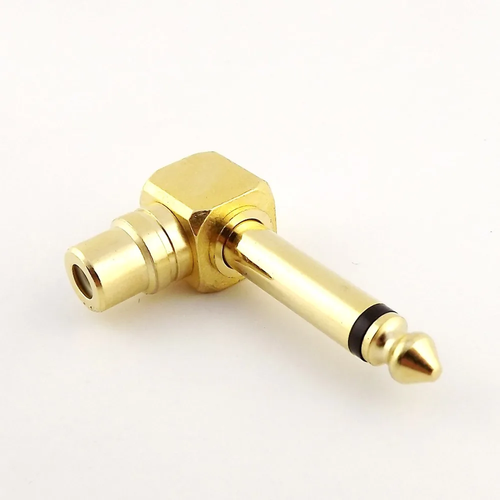 10pcs Gold Copper RCA Female to 6 35mm Male Mono Right Angled Audio Headphone Adapter
