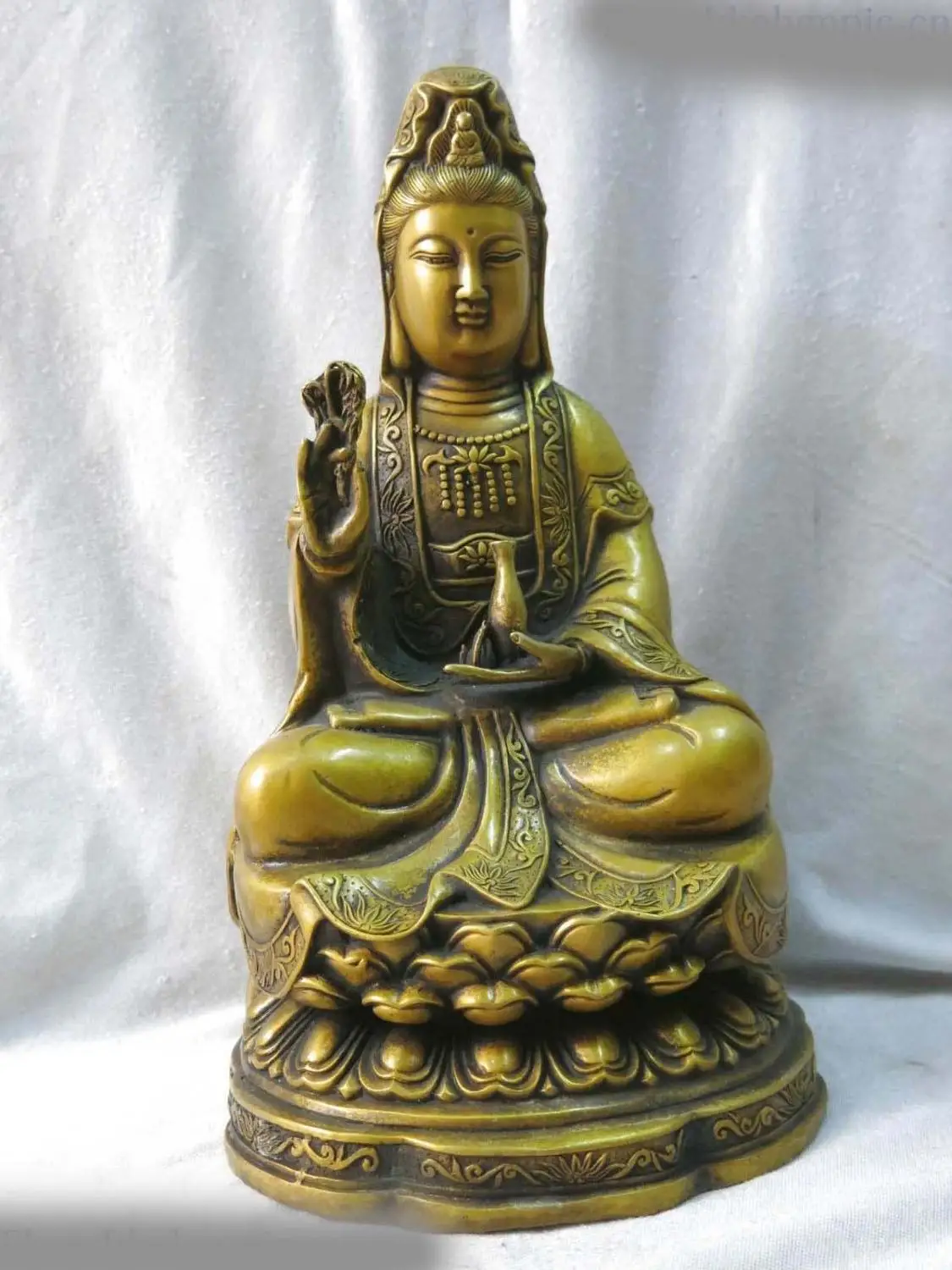 

11" China fine brass copper Avalokitesvara sculpture Kwan-yin buddha Statue