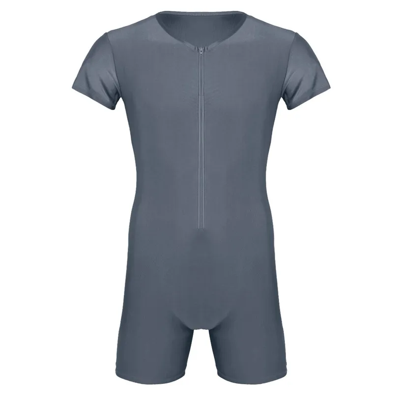 iEFiEL Newest Mens One-piece Short Sleeve Front Zipper Boxer Briefs Bodysuit Jumpsuit Leotard Underwear Male Nightclub Clothes -