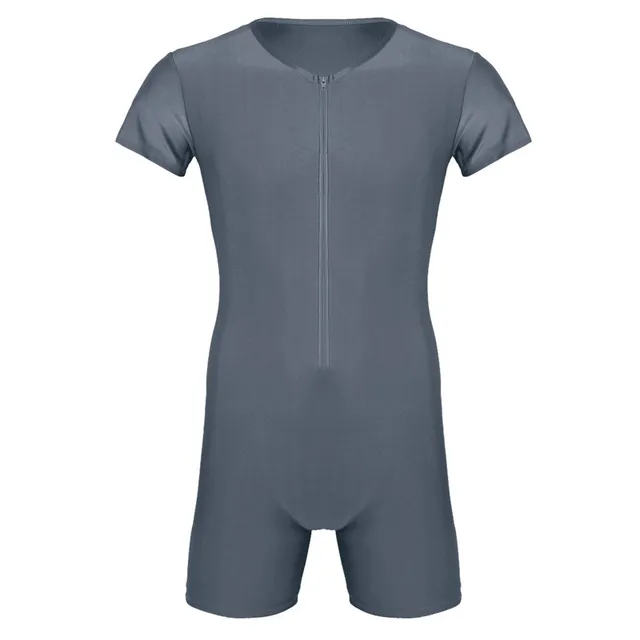 iEFiEL Newest Mens One-piece Short Sleeve Front Zipper Boxer Briefs Bodysuit Jumpsuit Leotard Underwear Male Nightclub Clothes -