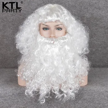 

KTLPARTY 65cm Christmas Santa Claus long white beard wig set headwear hat COSPLAY