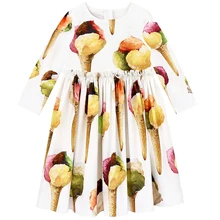 Платье для девочек с рисунком мороженого; Новинка г.; осенняя одежда для девочек в стиле принцессы; Детские платья с длинными рукавами для малышей; От 2 до 10 лет