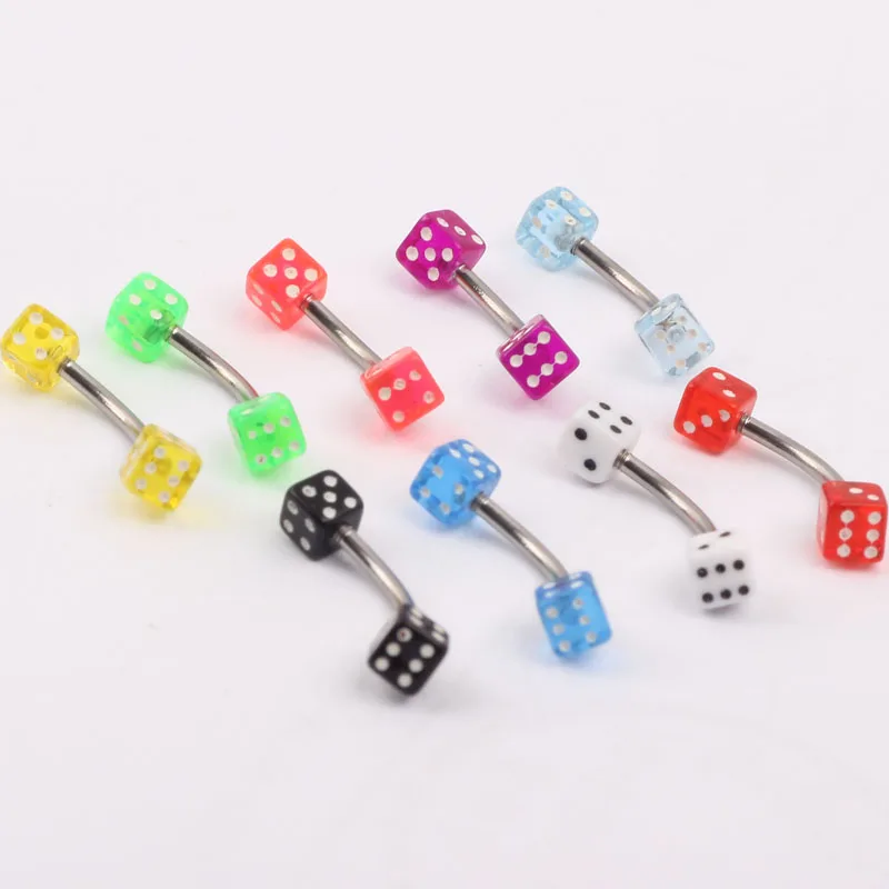 Stainless Steel Piercing Eyebrow Bar Dice Eyebrow Ring Wholesale 100pcs Mix Different Colors