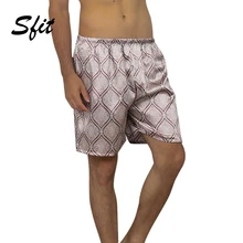 Sfit лето для мужчин пижамы плед круг шёлковая набивная ткань Атлас боксер дома Loungewear свободные Underwewar пляжные шорты плюс размеры