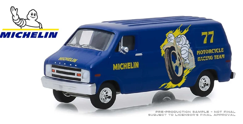 Зеленый светильник 1: 64 шины Michelin 1977 Dodge B-100 Van игрушечный автомобиль игрушки для детей литая под давлением модель автомобиля подарок на день рождения