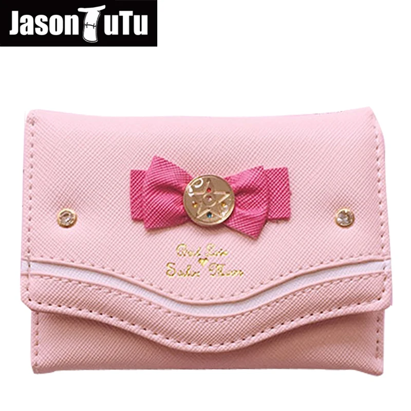 

2018 Sailor Moon Wallet Women Lady Short Wallets Female Candy Color Bow PU Leather for Card Purse Clutch Bag New Promotions