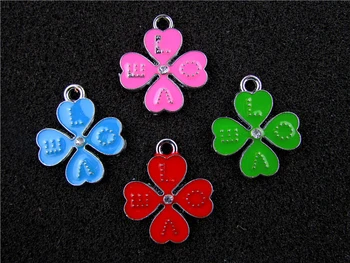 

AE656 Mix Color 100Pcs Alloy Metal Enamel Luck Leaf Charms Pendant 24x21mm bead