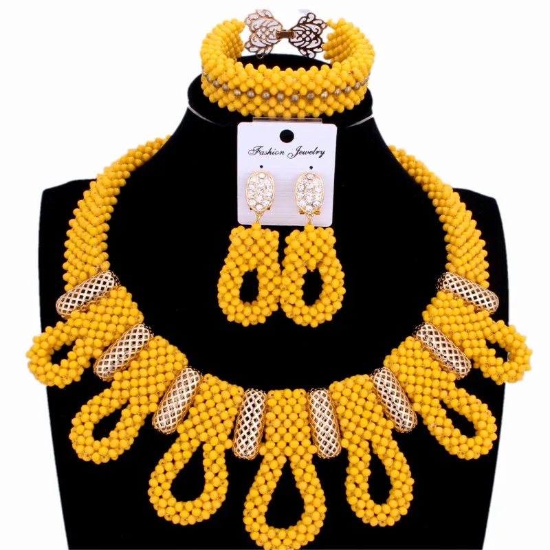 

Splendid African Beads Jewelry Sets Gold Yellow Skirt Nigerian Jewellery Set Pics Necklace Bracelet Earrings Free Shipping