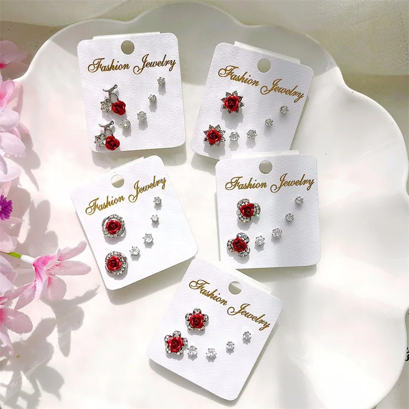 

2018 Korean Hypoallergenic sets stud earrings Simple geometric zircon star moon rose earrings for women fashion jewelry gifts