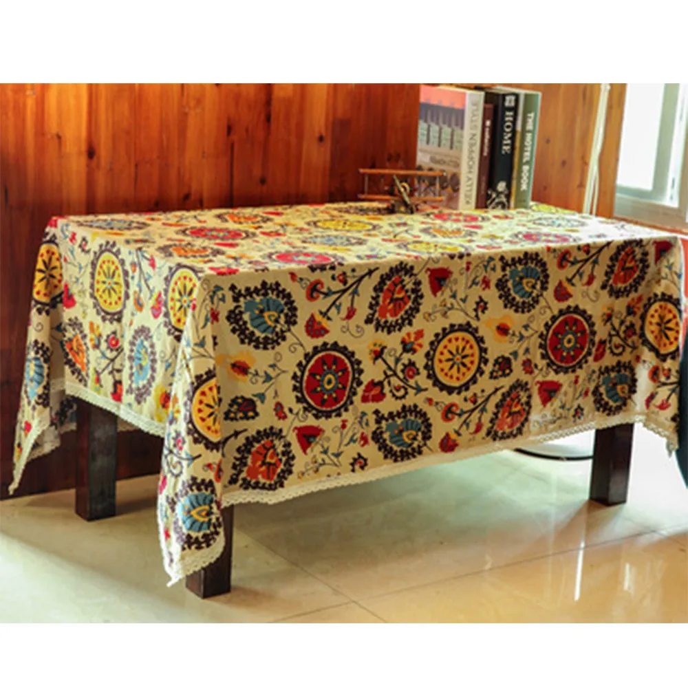 Ethnic Bohemia Style Tablecloth Cotton Blend Dinner Table Cloth Flower