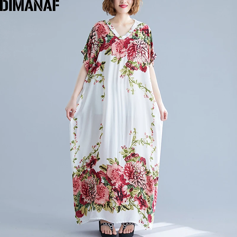 DIMANAF женское платье большого размера Сезон лето Vestidos пляжные с цветочным принтом