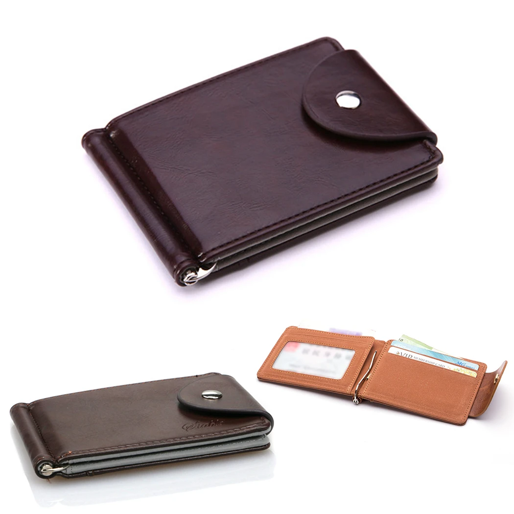 

Men Wallets Leather Money Clips Purse Coin Zipper Pocket Slots Magnet Money Bag Clamp For Money Card Hasp Clips Vintage Wallet