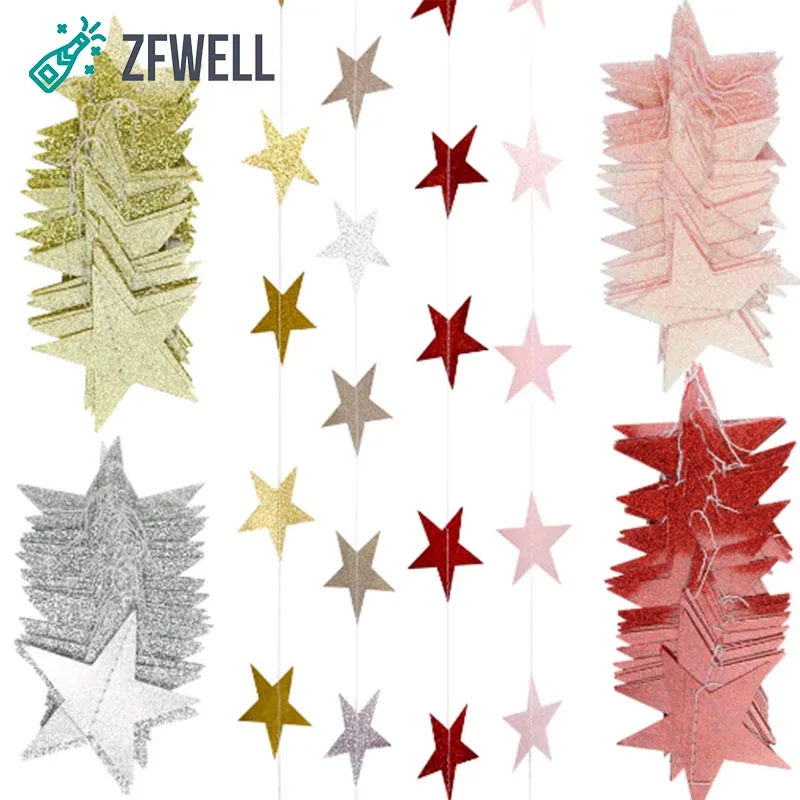 ZFWELL Transparent colored red five-pointed star pull flower garland flag wedding party birthday bar decoration suppl6 | Дом и сад