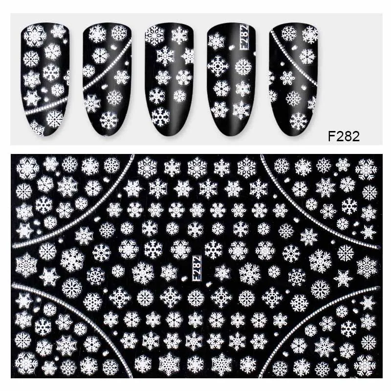 1 лист, 3D наклейки для ногтей, рождественский снежинка, снежный дизайн, клей для рукоделия, наклейки для ногтей, украшения для ногтей, сделай сам, маникюр - Цвет: White F282