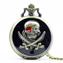 Япония движение Большой размер Пираты карманные часы с цепочкой ожерелье Кулон Античный стимпанк relogio de bolso