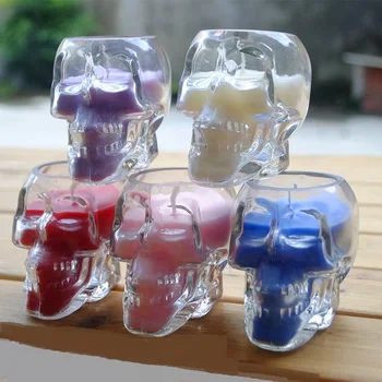 

New Creative Scented Birthday Weddings Candles Colorful Flameless Candles Skull Glass Holder Candles Wedding Birthday Decoration