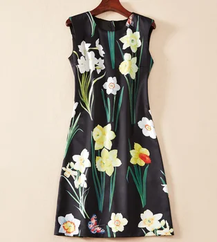 

Hot Sale Flower Print Women Dress Fasion O-Neck Mini Casual Dresses