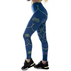 Зухра Для женщин леггинсы Secret лица синий модные линии печать Легинсы Sexy Stretch эластичные Леггинсы тренировки узкие штаны для фитнеса