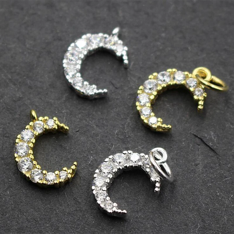 925 Sterling Silver Moon Shape with CZ Charm Bead Pendants Jewelry For Necklace &amp Bracelets Findings Accessories | Украшения и