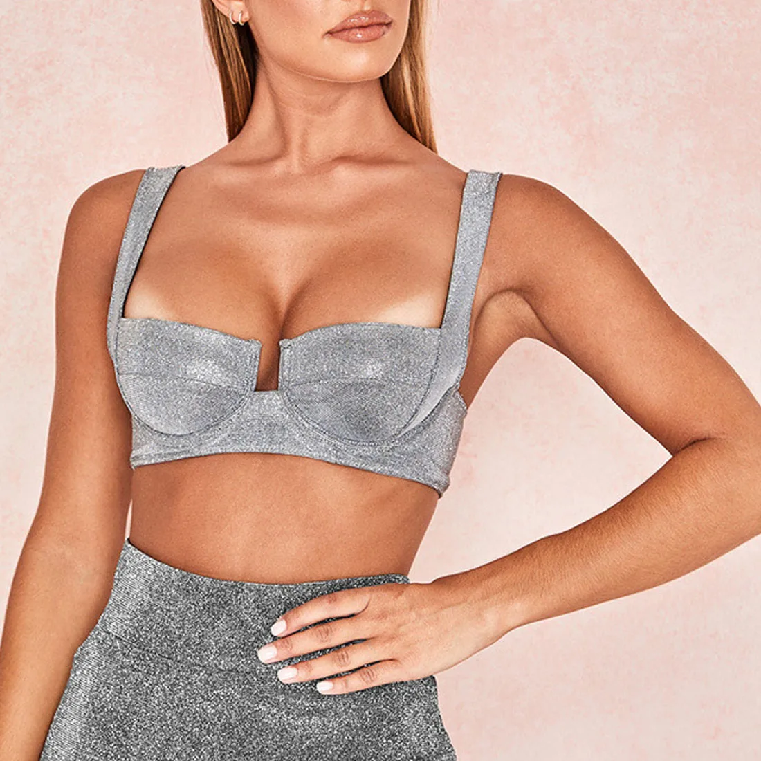 

Sexy Sliver Shiny Reflective Crop Tops 2019 Summer Women Sleeveless Backless Slim Tops Party Club Short
