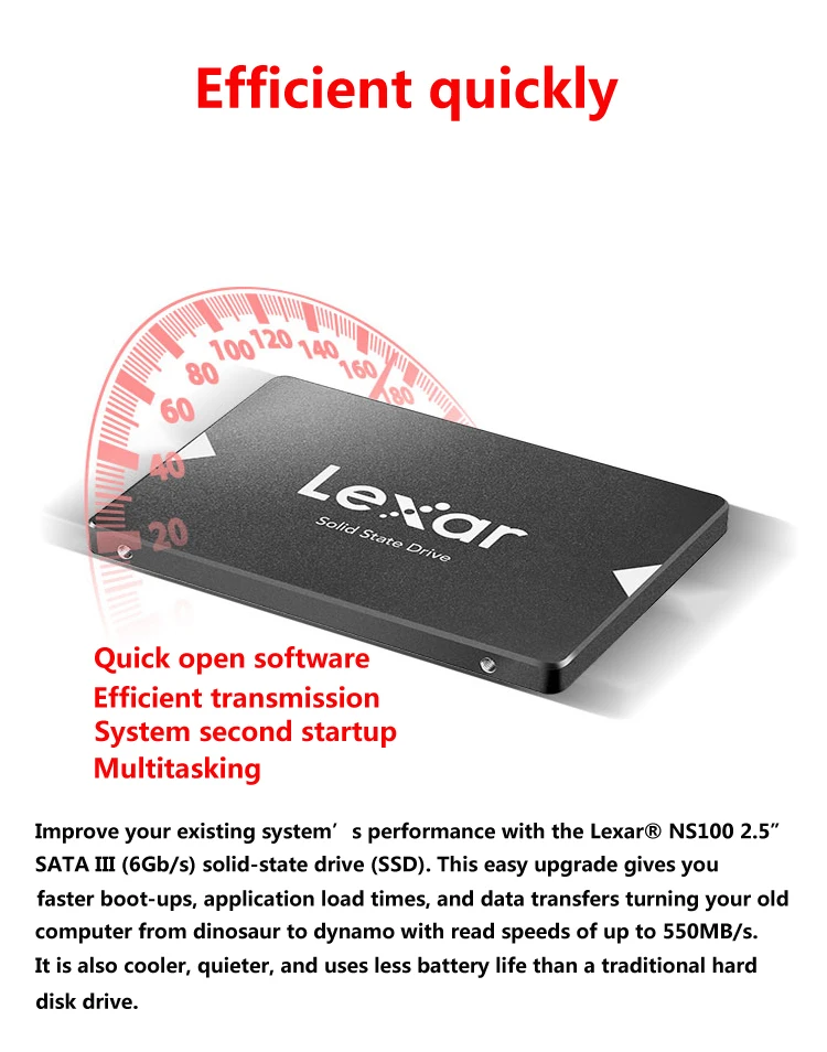 Lexar NS100 SSD 128GB 256GB SATA 3 2,5 дюймов Внутренний твердотельный диск 6 ГБ/сек. жесткий диск HD SSD для ноутбуков