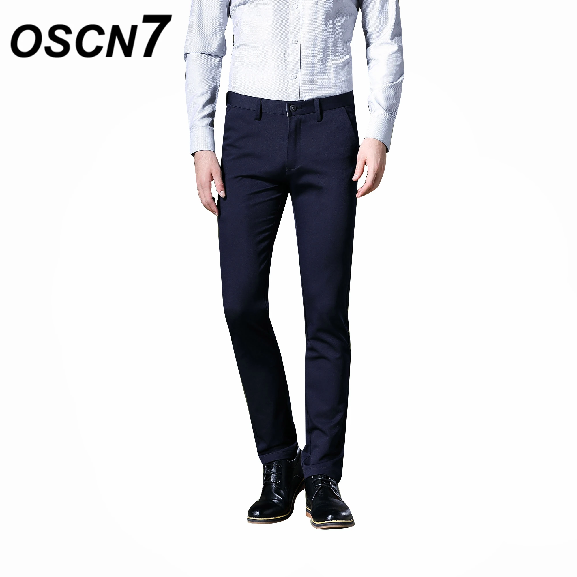 OSCN7 Solid Stretch Для мужчин s брюки Бизнес Формальные Slim Fit Брюки Для мужчин плюс Размеры Повседневное Pantalon Homme 802