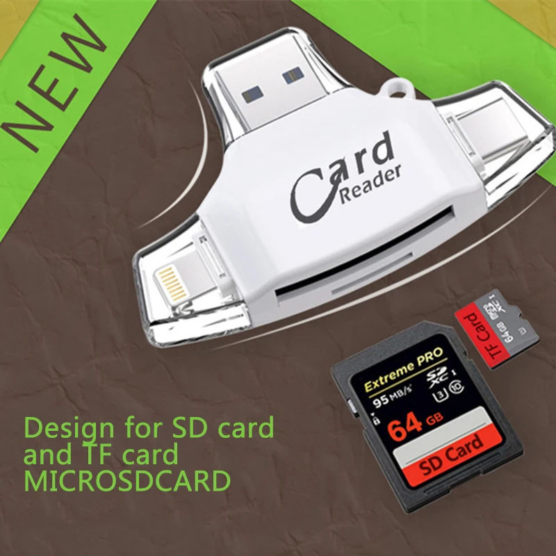 4 в 1 Тип C Micro SD кардридер usb type-c OTG USB флэш-память гаджет для iPhone iPad MacBook адаптер считыватель SD карт lightning