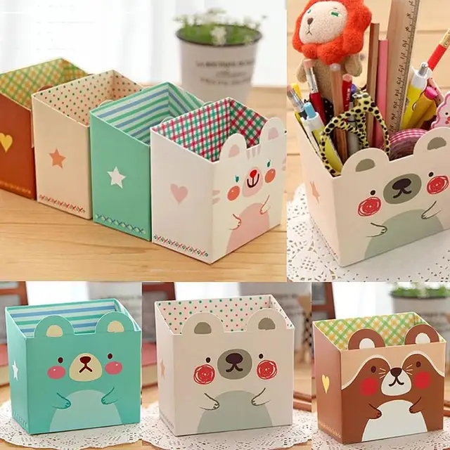 New Cute Cat Cartoon Paper Stationery Makeup Cosmetic Desk Storage New Cute Cat Cartoon Paper Stationery Makeup Cosmetic Desk Storage Box Diy Office Organizer Random