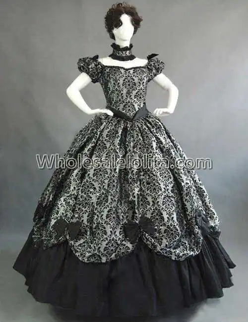 Винтажные костюмы 1860 s Civil War Southern Belle готическое платье лолиты викторианские платья - Цвет: Серый