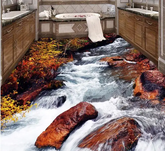 

3 d pvc flooring custom  wall paper Hd streams waterfall 3d bathroom bedroom flooring  Setting wall mural  Adornment picture