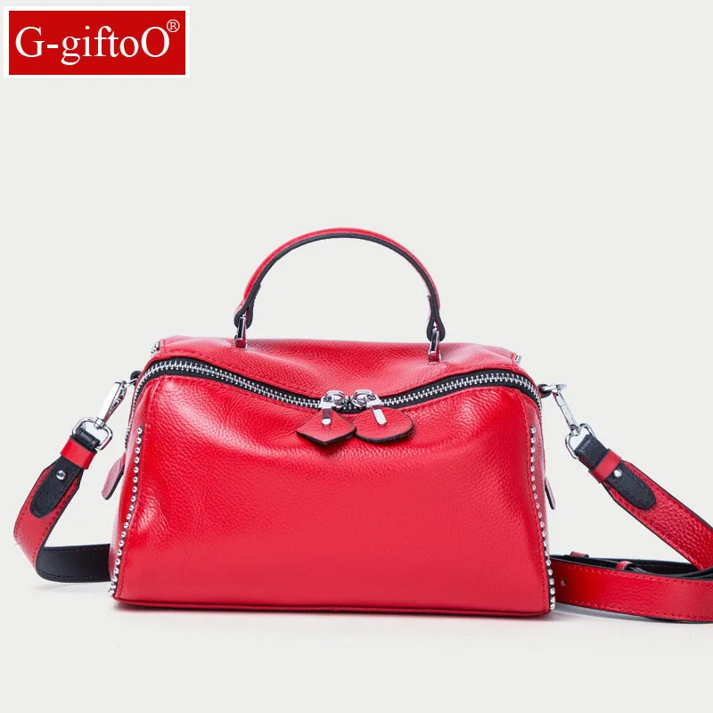 

2018 European and American Rivet Chain Design Head Layer Cowhide Women Small Square Bag Simple Leather Handbag