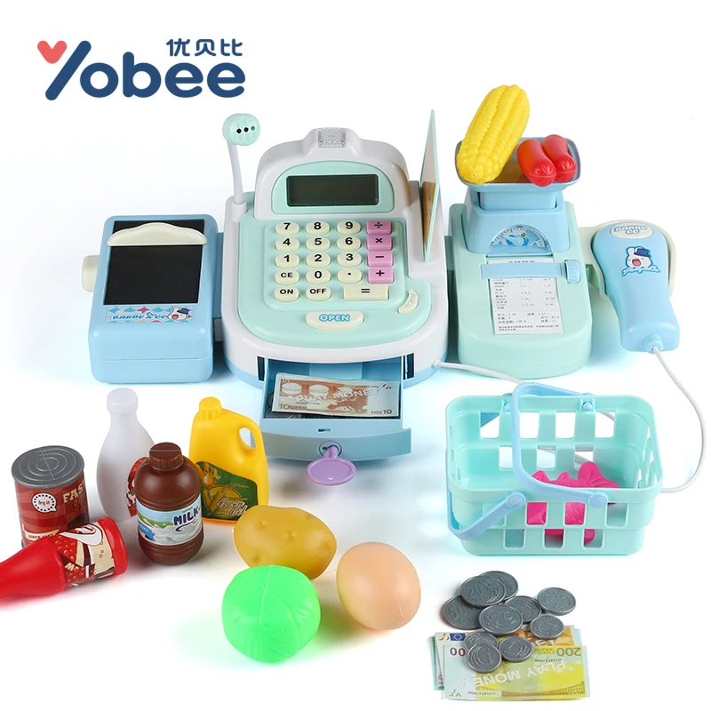 

Yobee Multi-functional Cash Register Toy Educational Pretend Play Operated Toy Working Calculator and Microphone, Scanner