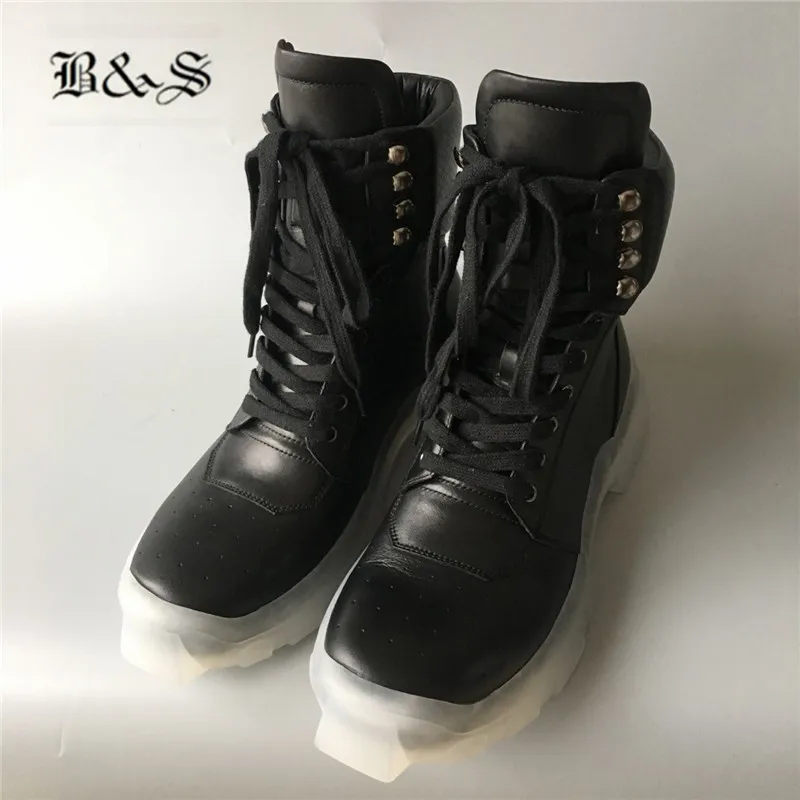 - Blackamp Street Real Picture cow leather transparent sole luxury trainer cowboy Boots New designer Punk casual Boots