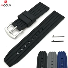 Pulseira de relógio genérica aoow, pulseira de silicone de borracha, 20mm, 22mm, 24mm, acessórios de pulseira à prova d' água, alta qualidade