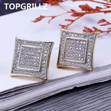 TOPGRILLZ 15 мм хип хоп мужские и женские серьги цвет медно-Золотой Iced Out Micro Pave Cubic Zircon Lab D серьги-гвоздики с закручивающаяся задняя часть